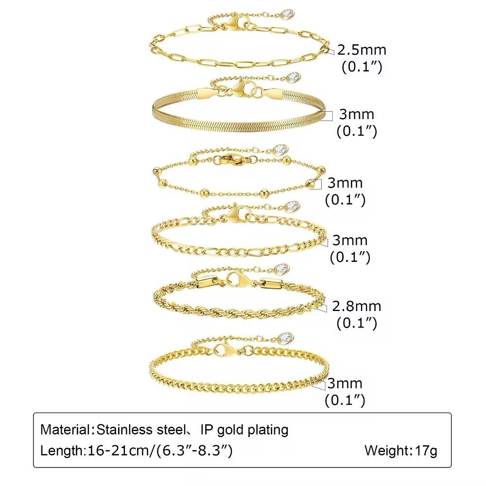 6 Pcs / Set - 18K Gold Plated Bracelet Set - Picture 7 of 8